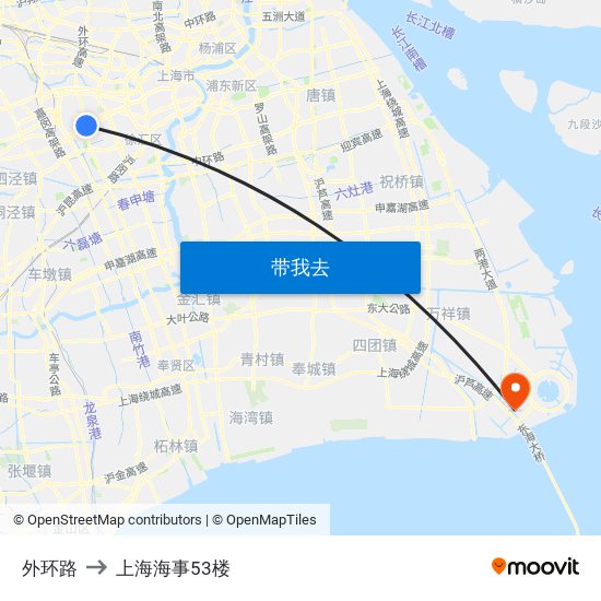 外环路 to 上海海事53楼 map