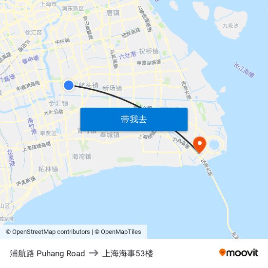 浦航路 Puhang Road to 上海海事53楼 map