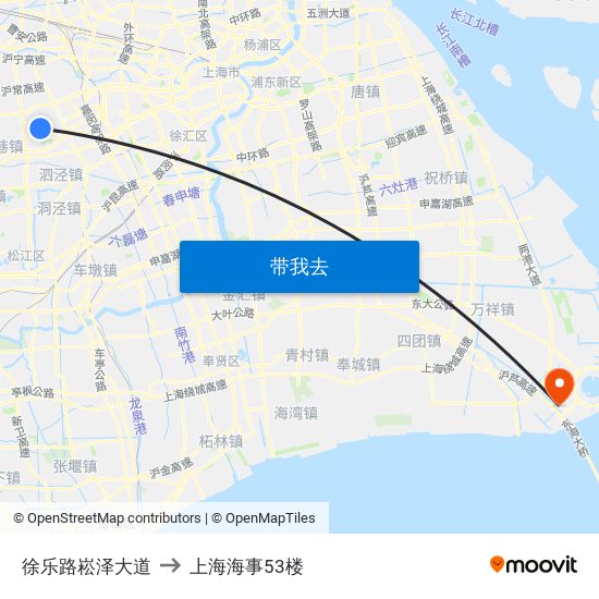 徐乐路崧泽大道 to 上海海事53楼 map