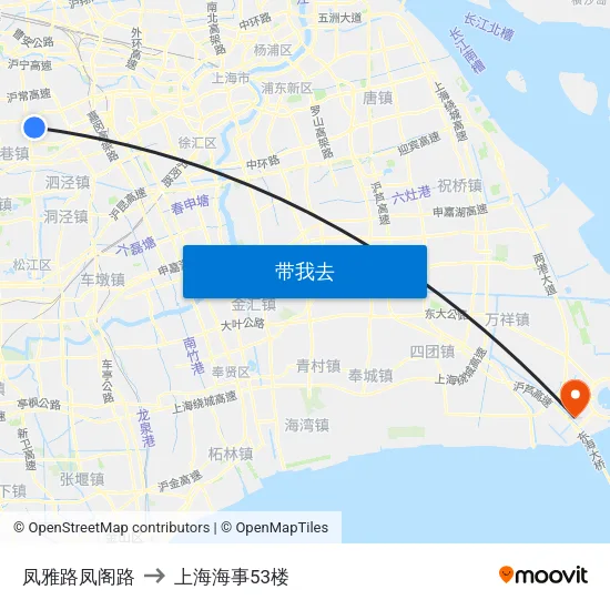 凤雅路凤阁路 to 上海海事53楼 map