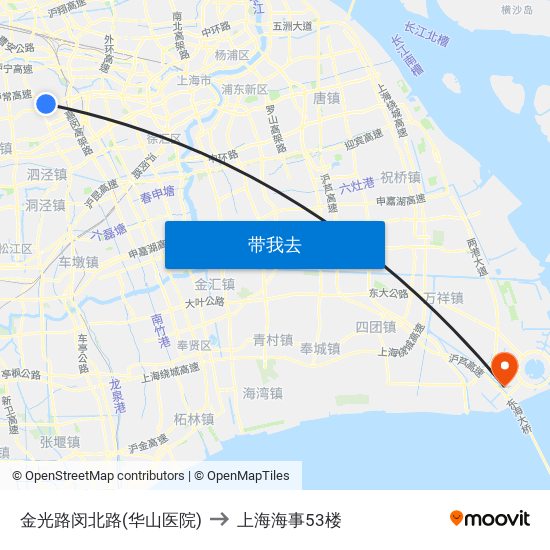 金光路闵北路(华山医院) to 上海海事53楼 map