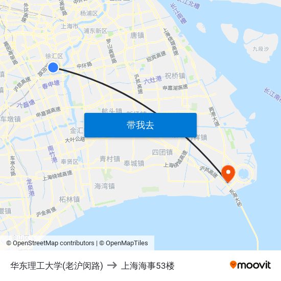 华东理工大学(老沪闵路) to 上海海事53楼 map