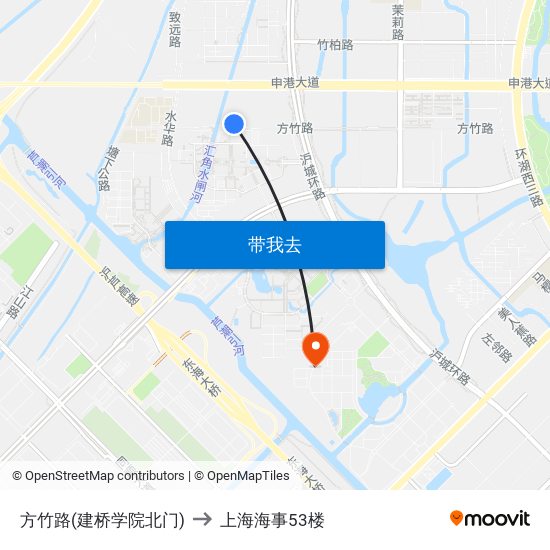 方竹路(建桥学院北门) to 上海海事53楼 map