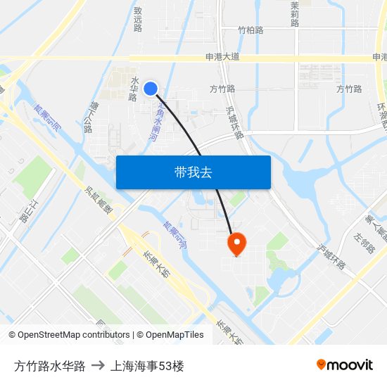 方竹路水华路 to 上海海事53楼 map