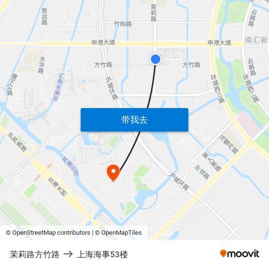 茉莉路方竹路 to 上海海事53楼 map