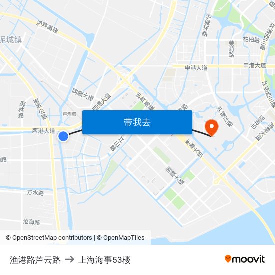 渔港路芦云路 to 上海海事53楼 map