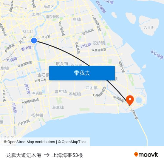 龙腾大道进木港 to 上海海事53楼 map