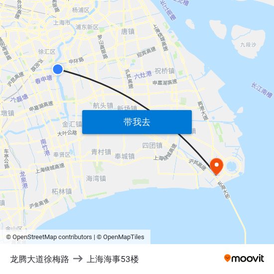龙腾大道徐梅路 to 上海海事53楼 map