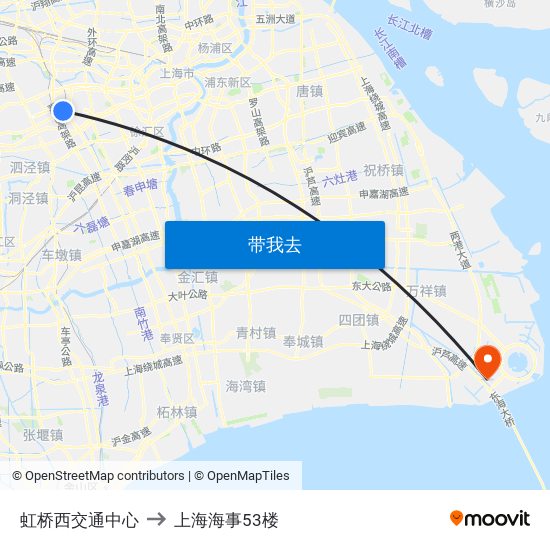 虹桥西交通中心 to 上海海事53楼 map