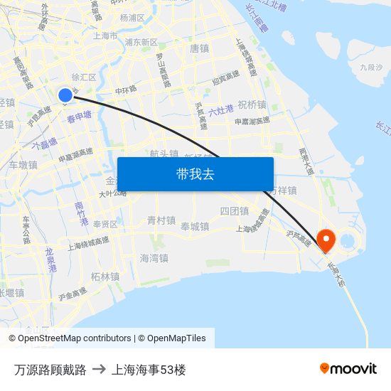 万源路顾戴路 to 上海海事53楼 map