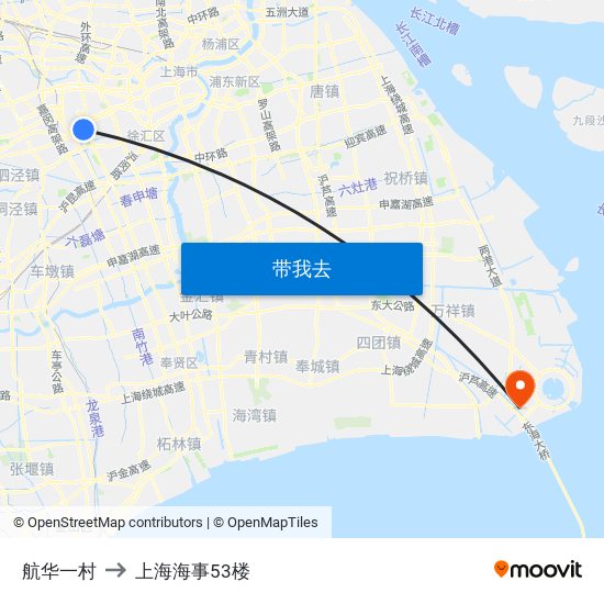 航华一村 to 上海海事53楼 map