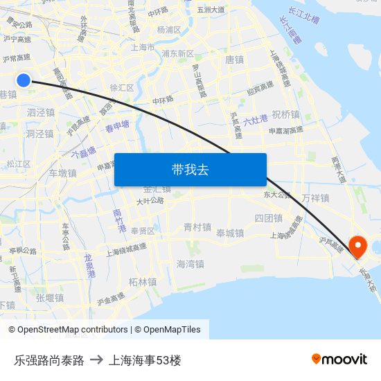 乐强路尚泰路 to 上海海事53楼 map