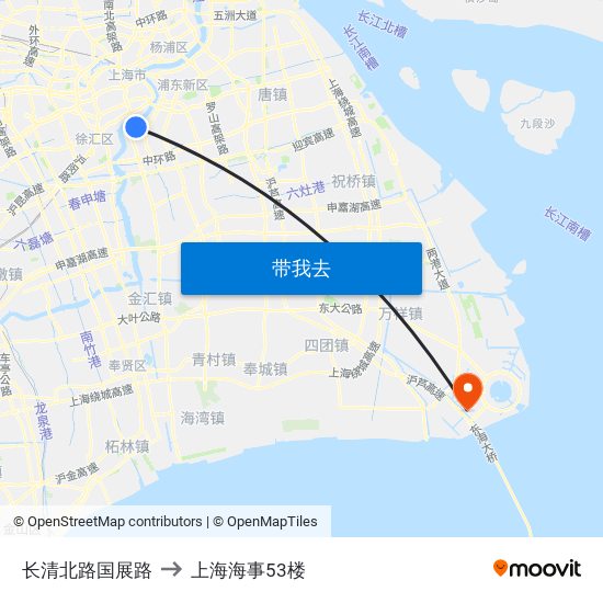 长清北路国展路 to 上海海事53楼 map
