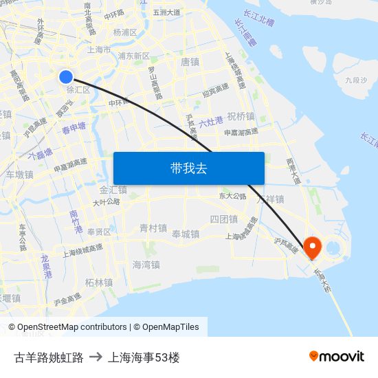 古羊路姚虹路 to 上海海事53楼 map