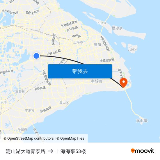淀山湖大道青泰路 to 上海海事53楼 map