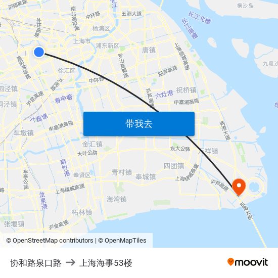 协和路泉口路 to 上海海事53楼 map