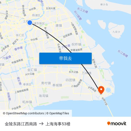 金陵东路江西南路 to 上海海事53楼 map