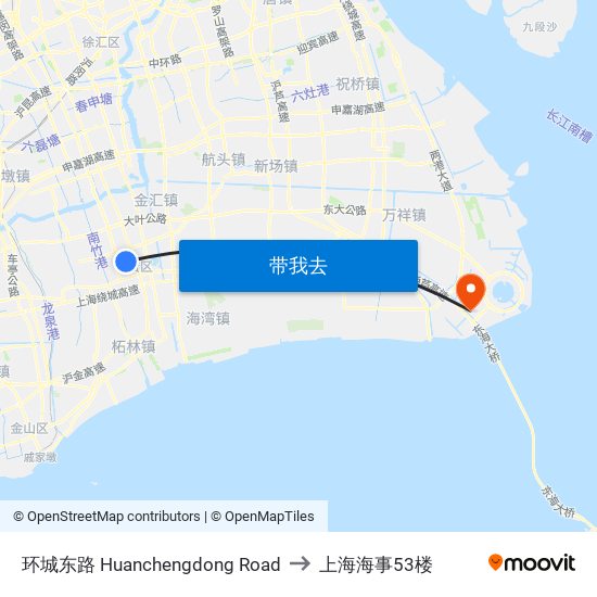 环城东路 Huanchengdong Road to 上海海事53楼 map