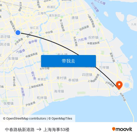 中春路杨新港路 to 上海海事53楼 map