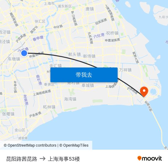 昆阳路茜昆路 to 上海海事53楼 map