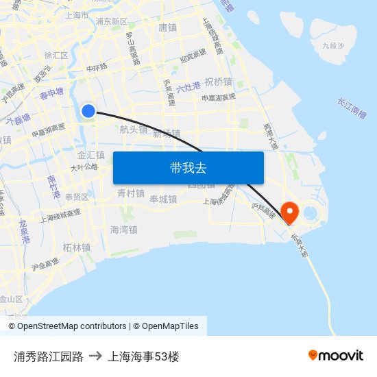 浦秀路江园路 to 上海海事53楼 map