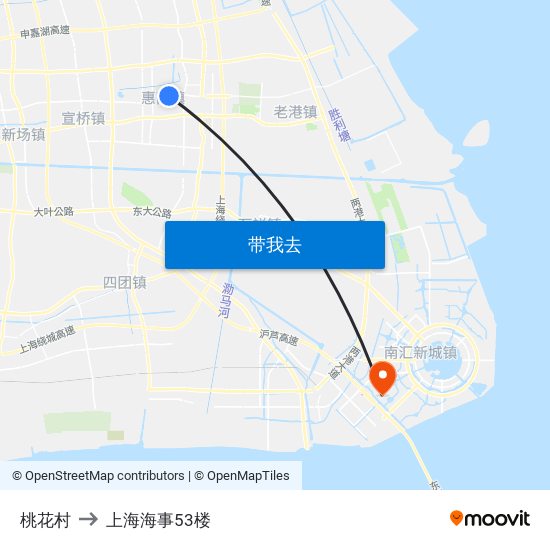 桃花村 to 上海海事53楼 map