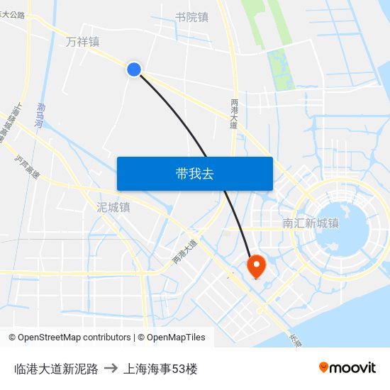 临港大道新泥路 to 上海海事53楼 map