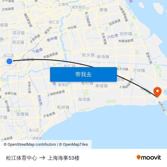 松江体育中心 to 上海海事53楼 map