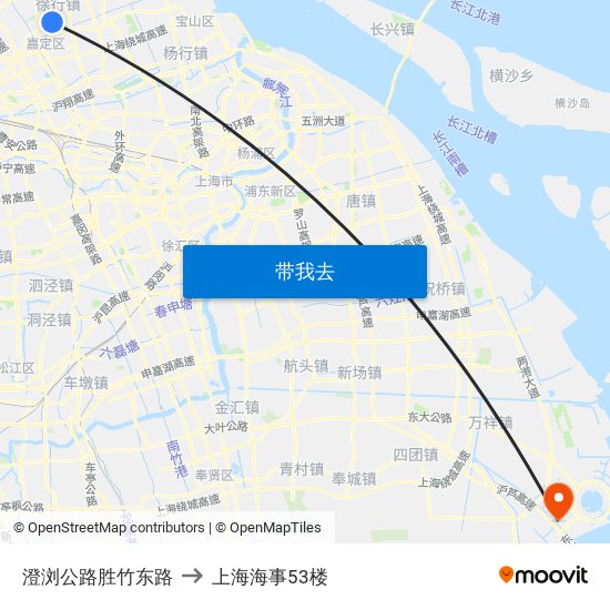 澄浏公路胜竹东路 to 上海海事53楼 map