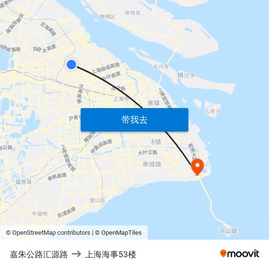 嘉朱公路汇源路 to 上海海事53楼 map