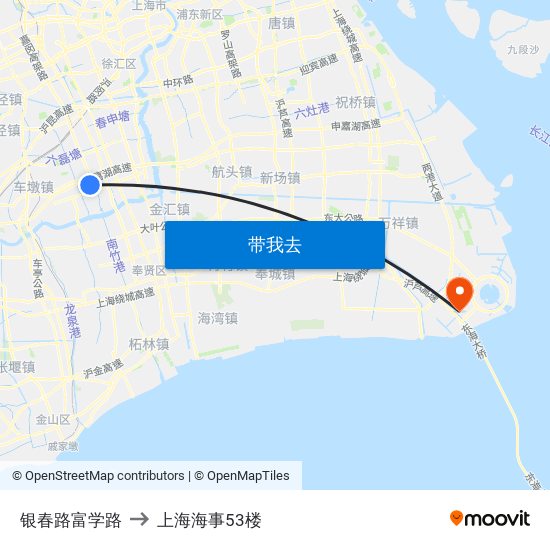 银春路富学路 to 上海海事53楼 map