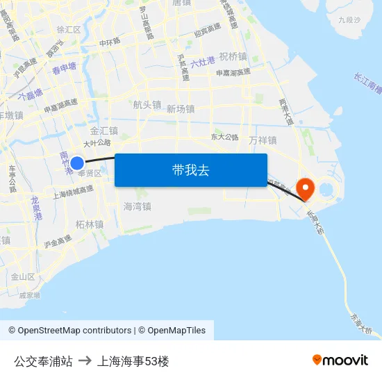 公交奉浦站 to 上海海事53楼 map