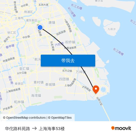 华佗路科苑路 to 上海海事53楼 map