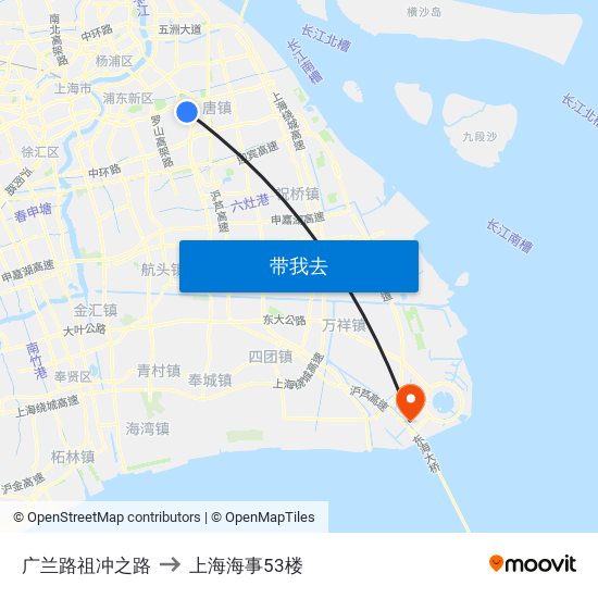 广兰路祖冲之路 to 上海海事53楼 map