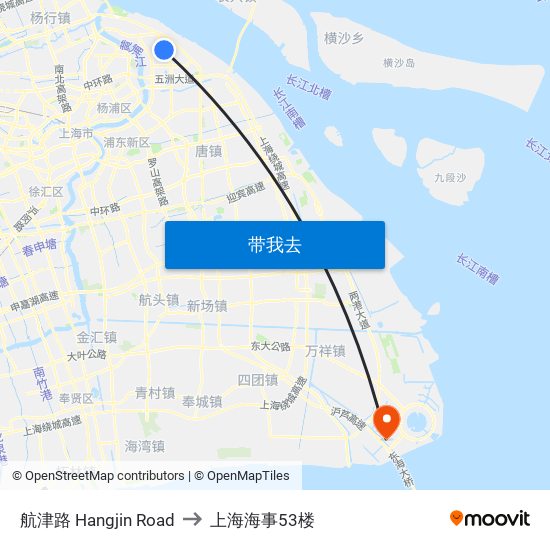 航津路 Hangjin Road to 上海海事53楼 map