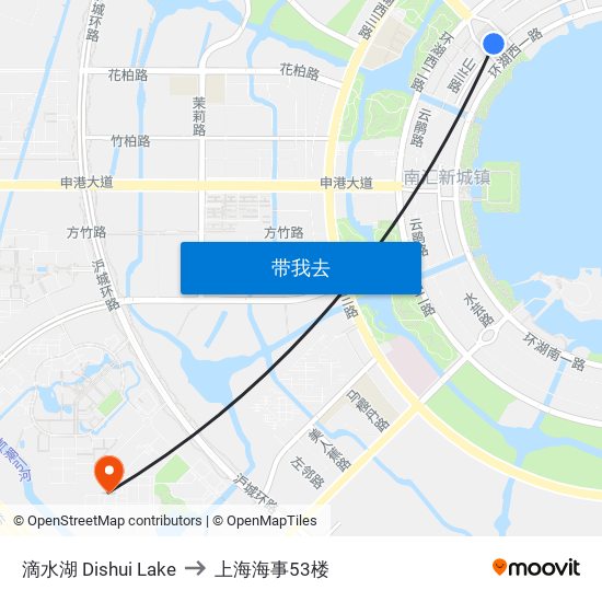 滴水湖 Dishui Lake to 上海海事53楼 map