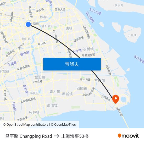 昌平路 Changping Road to 上海海事53楼 map