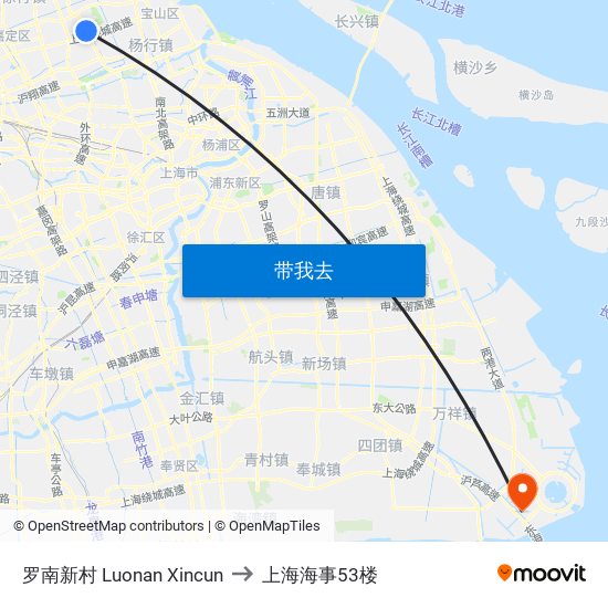 罗南新村 Luonan Xincun to 上海海事53楼 map