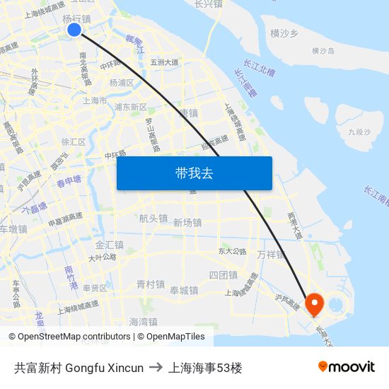 共富新村 Gongfu Xincun to 上海海事53楼 map