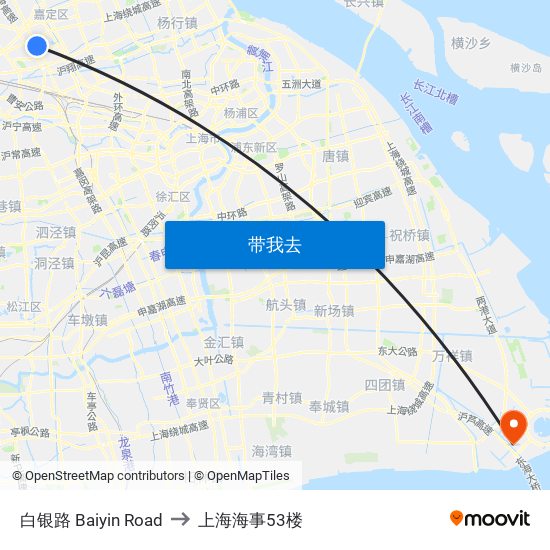 白银路 Baiyin Road to 上海海事53楼 map