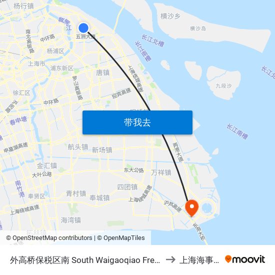 外高桥保税区南 South Waigaoqiao Free Trade Zone to 上海海事53楼 map