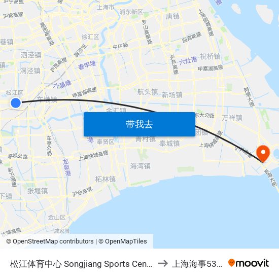松江体育中心 Songjiang Sports Center to 上海海事53楼 map