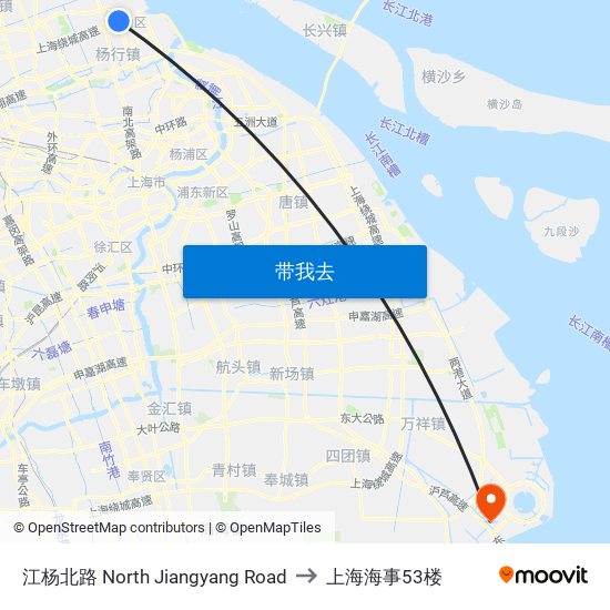 江杨北路 North Jiangyang Road to 上海海事53楼 map