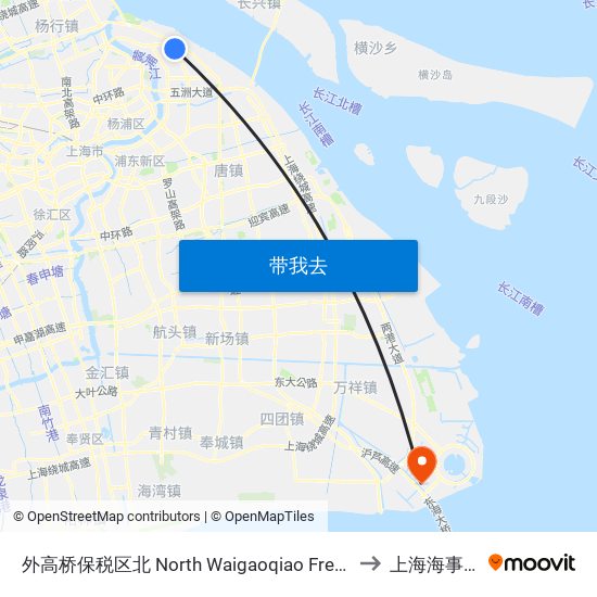 外高桥保税区北 North Waigaoqiao Free Trade Zone to 上海海事53楼 map