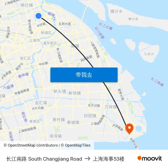 长江南路 South Changjiang Road to 上海海事53楼 map