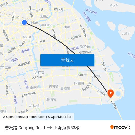 曹杨路 Caoyang Road to 上海海事53楼 map