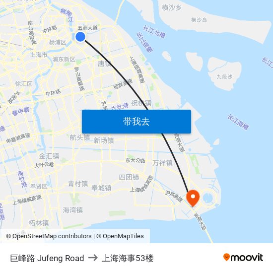 巨峰路 Jufeng Road to 上海海事53楼 map