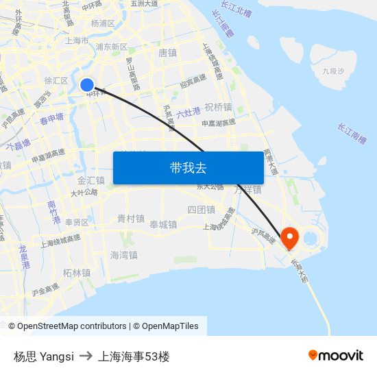 杨思 Yangsi to 上海海事53楼 map