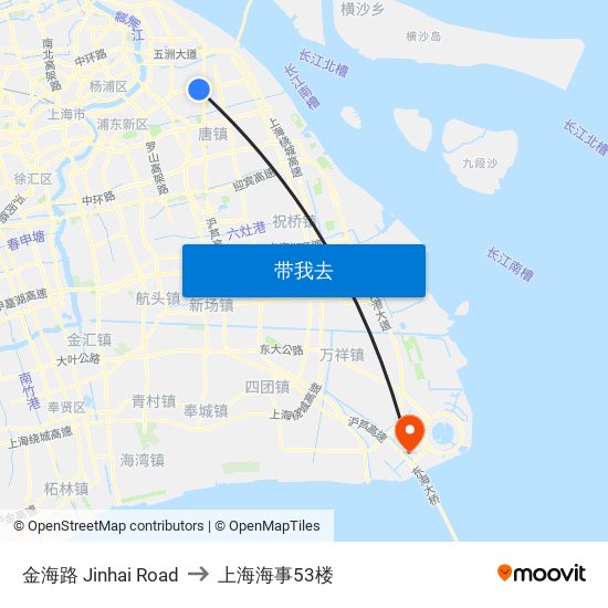金海路 Jinhai Road to 上海海事53楼 map