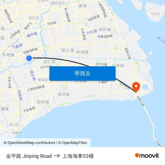 金平路 Jinping Road to 上海海事53楼 map